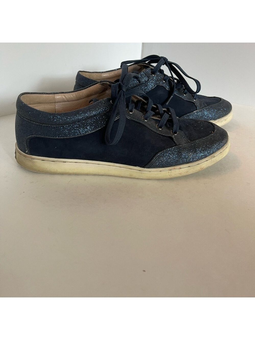 Antonio Melani Women’s Alany Glitter Lace Sneakers Navy Blue Leather Shoes 6.5M